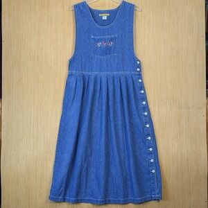 Bryn Connelly Womens Vintage Denim Jumper Dress Blue Embroidered Heart Floral 6